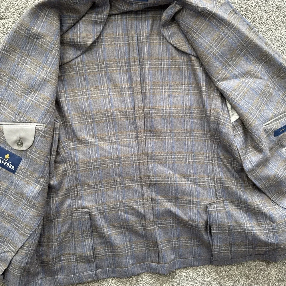 Mens 48R Stafford Sport Coat Suit Gray Plaid Wool Cotton Woven Classic Fit